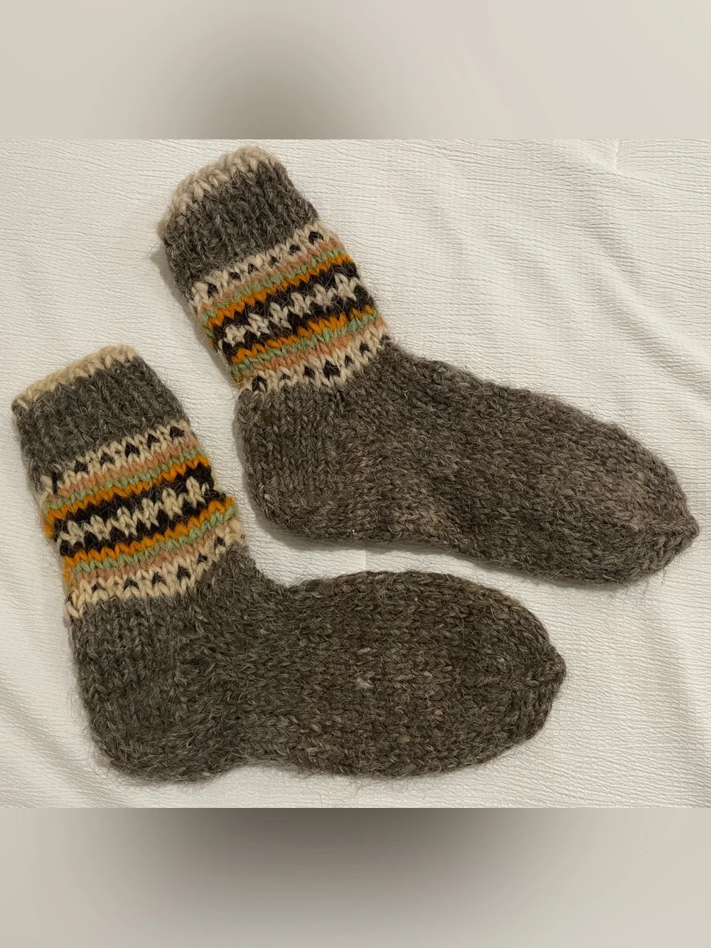 Men's Brown Wool Knit Casual Crew Socks with Multicolor Stripe